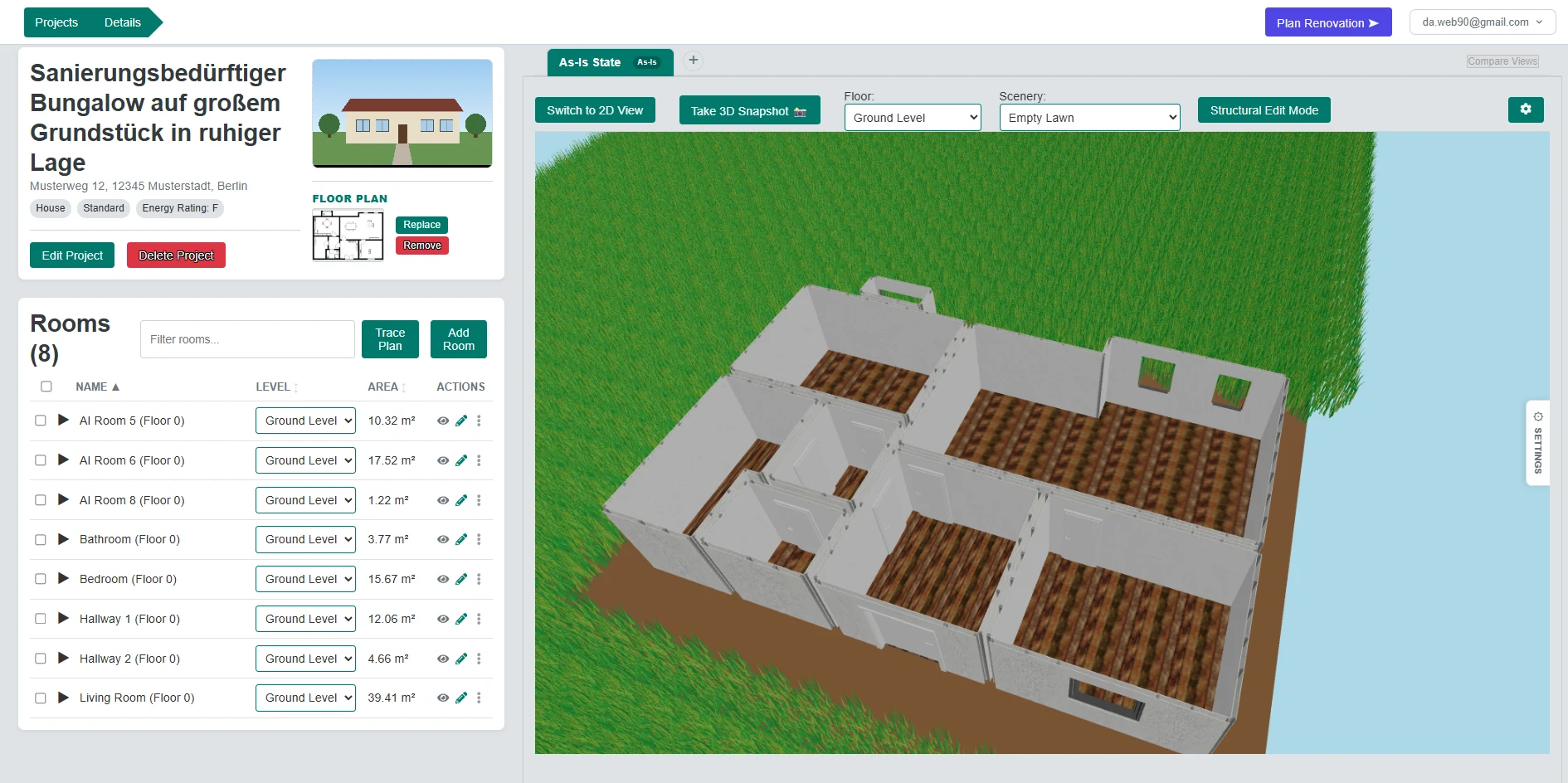 The same rooms in the interactive 3D view